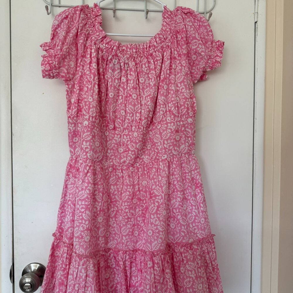 Madison Mathews Pink Floral Tiered Puff Sleeve Mini Dress Women's Size XL